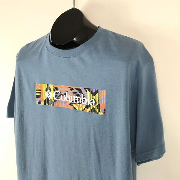 NEW Columbia Logo Graphic Tee Men's Large Steel Blue 100% Cotton Outdoor Casual - Picture 3 of 9